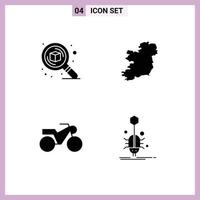 Mobile Interface Solid Glyph Set of 4 Pictograms of design motorcycle thinking map insect Editable Vector Design Elements