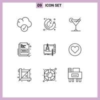 Set of 9 Vector Outlines on Grid for construction architecture juice blueprint education Editable Vector Design Elements