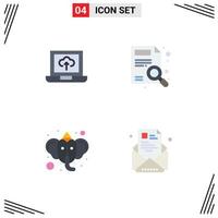 Pictogram Set of 4 Simple Flat Icons of laptop hindu find search email Editable Vector Design Elements