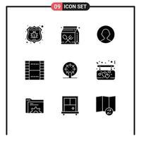 9 Universal Solid Glyphs Set for Web and Mobile Applications wheel ui lunch film basic Editable Vector Design Elements