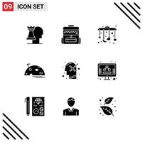 Universal Icon Symbols Group of 9 Modern Solid Glyphs of psychology optimistic mobile mars moon Editable Vector Design Elements