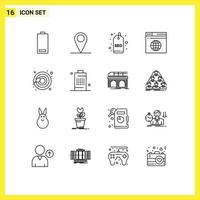 Set of 16 Modern UI Icons Symbols Signs for cells server world network tag Editable Vector Design Elements