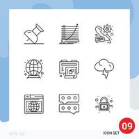 Outline Pack of 9 Universal Symbols of new creative gear world global Editable Vector Design Elements