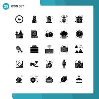 Group of 25 Modern Solid Glyphs Set for present smart lady sensor web developer Editable Vector Design Elements