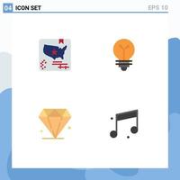 4 User Interface Flat Icon Pack of modern Signs and Symbols of american jewl world light audio Editable Vector Design Elements