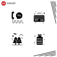 4 Universal Solid Glyphs Set for Web and Mobile Applications call tree contact card hiking Editable Vector Design Elements