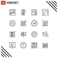 Modern Set of 16 Outlines and symbols such as interface song document music album Editable Vector Design Elements