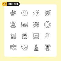 Pack of 16 Modern Outlines Signs and Symbols for Web Print Media such as package delivery fire clipboard shopping Editable Vector Design Elements