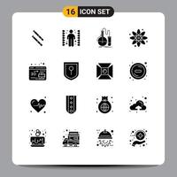 Mobile Interface Solid Glyph Set of 16 Pictograms of globe web flask laboratory back to school Editable Vector Design Elements