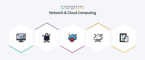 Network And Cloud Computing 25 FilledLine icon pack including technology. connection. power. mobile. storage