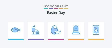 Paquete de 5 íconos de pascua azul que incluye celda. móvil. huevo. Pascua de Resurrección. cristiano. diseño de iconos creativos vector