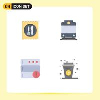 Universal Icon Symbols Group of 4 Modern Flat Icons of lunch break table alert coffee break Editable Vector Design Elements