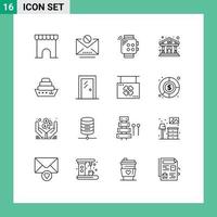 Group of 16 Outlines Signs and Symbols for cruise theater smart show smartwatch Editable Vector Design Elements