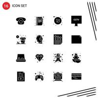 Set of 16 Vector Solid Glyphs on Grid for home surveillance note spy camera Editable Vector Design Elements