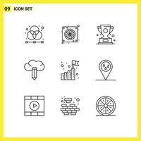 9 Universal Outline Signs Symbols of business creative hardware cloud prize Editable Vector Design Elements