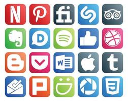 20 Social Media Icon Pack Including plurk tumblr spotify apple pocket vector