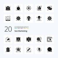 20 Seo Marketing Solid Glyph icon Pack like research key analytics pin location vector