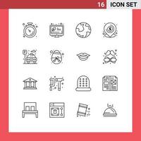 Outline Pack of 16 Universal Symbols of location loan earth lend discovery Editable Vector Design Elements