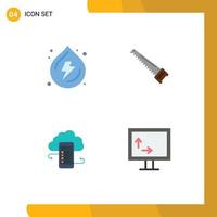 4 Thematic Vector Flat Icons and Editable Symbols of droop cloudstorage power bade cloud storage Editable Vector Design Elements