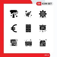 Pictogram Set of 9 Simple Solid Glyphs of science biology gear finance currency Editable Vector Design Elements