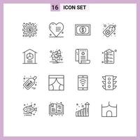 Set of 16 Modern UI Icons Symbols Signs for four leaf clover tag holiday wearable payment Editable Vector Design Elements