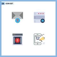 Mobile Interface Flat Icon Set of 4 Pictograms of mail notification cloud alert promotion Editable Vector Design Elements