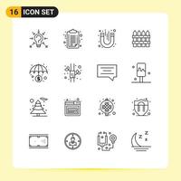 Group of 16 Outlines Signs and Symbols for banking fence clip board farming magnetic Editable Vector Design Elements