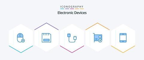 Paquete de 25 iconos azules de dispositivos que incluye dispositivos. tarjeta. artilugio. hardware. dispositivos vector