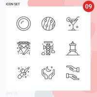 Modern Set of 9 Outlines Pictograph of electricity lights scalp disease disco wine Editable Vector Design Elements