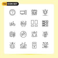 Modern Set of 16 Outlines and symbols such as bicycle multitask server human finance Editable Vector Design Elements