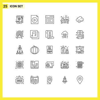 Universal Icon Symbols Group of 25 Modern Lines of cloud front hero desk clerk Editable Vector Design Elements