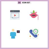 Group of 4 Flat Icons Signs and Symbols for film spring multimedia flower body Editable Vector Design Elements