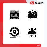 Mobile Interface Solid Glyph Set of 4 Pictograms of browser analytics option paint diagram Editable Vector Design Elements