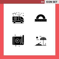 Set of 4 Vector Solid Glyphs on Grid for ambulance tablet medical education device Editable Vector Design Elements