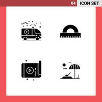 Set of 4 Vector Solid Glyphs on Grid for ambulance tablet medical education device Editable Vector Design Elements