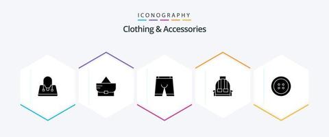 paquete de iconos de 25 glifos de ropa y accesorios que incluye . mochila. . botón vector