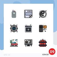 9 Universal Filledline Flat Color Signs Symbols of video browser ball line box Editable Vector Design Elements