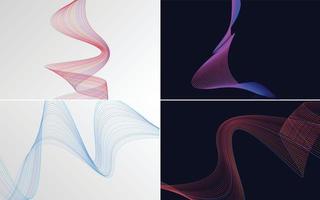 Set of 4 geometric wave pattern background Abstract waving line vector