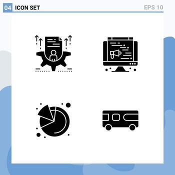 4 Solid Glyph concept for Websites Mobile and Apps resume pie chart setting speaker bus Editable Vector Design Elements