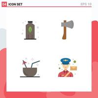 Set of 4 Vector Flat Icons on Grid for bottle coconut ax axe tool fruit Editable Vector Design Elements