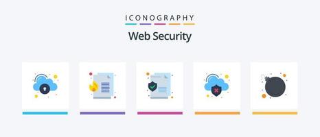 paquete de iconos flat 5 de seguridad web que incluye amenaza. virus. documento. pérdida. datos. diseño de iconos creativos vector