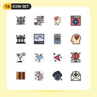 Universal Icon Symbols Group of 16 Modern Flat Color Filled Lines of bank globe feelings internet web Editable Creative Vector Design Elements