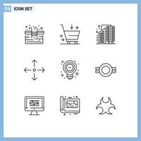 Modern Set of 9 Outlines Pictograph of energy full screen buildings expand infrastructure Editable Vector Design Elements