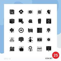 Modern Set of 25 Solid Glyphs Pictograph of smart computer louck chip internet Editable Vector Design Elements