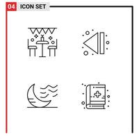 conjunto de 4 iconos de ui modernos símbolos signos para celebración luna al aire libre final dormir elementos de diseño vectorial editables vector