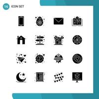 Mobile Interface Solid Glyph Set of 16 Pictograms of building address twitter book bulb Editable Vector Design Elements