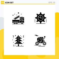 4 User Interface Solid Glyph Pack of modern Signs and Symbols of alarm statistics help gear christmas tree Editable Vector Design Elements