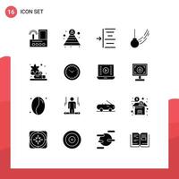 Universal Icon Symbols Group of 16 Modern Solid Glyphs of sauna motion indent ball swing Editable Vector Design Elements