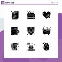 Solid Glyph Pack of 9 Universal Symbols of protection devices shutdown data like Editable Vector Design Elements