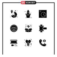 Pack of 9 Modern Solid Glyphs Signs and Symbols for Web Print Media such as box coins spring coin bangladesh Editable Vector Design Elements